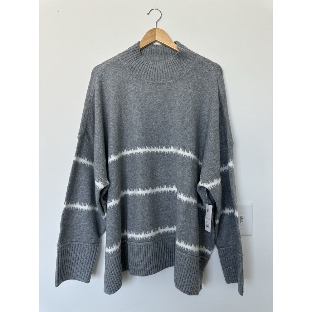 NWT Nine West Women's 4X Mock Neck Pullover Gray/White Sweater Drop Shoulder